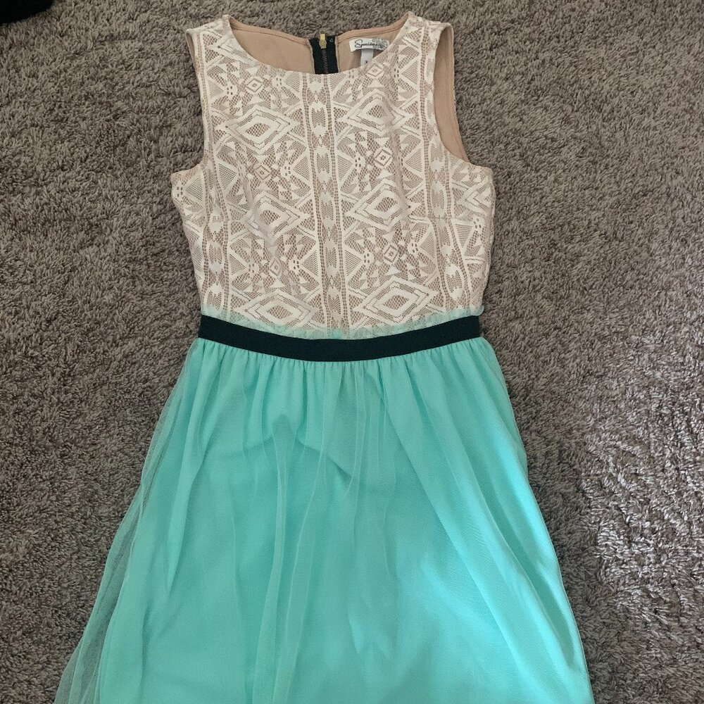 Teal and Nude Lace Dress